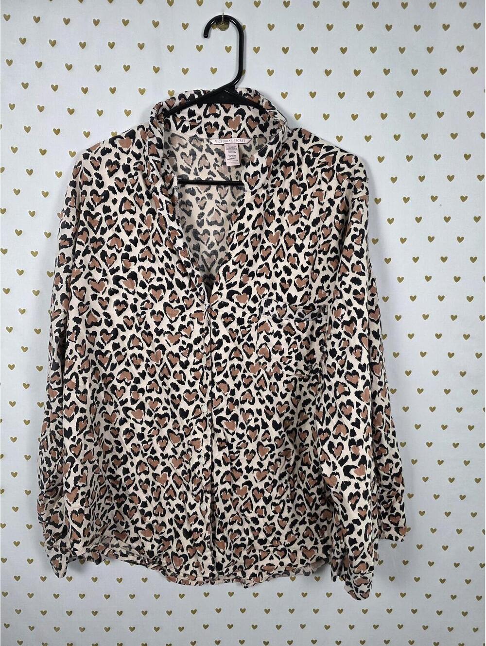 Victorias Secret Leopard Cheetah Pajama Sleep Top Shirt Button Down XL